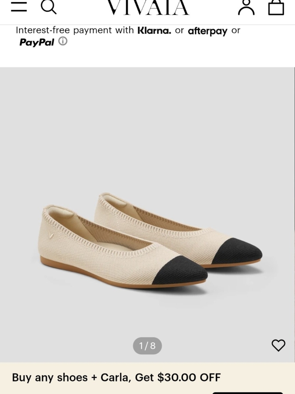 Vivaia Two-Tone Knit Ballet Flat in Cream and Black
